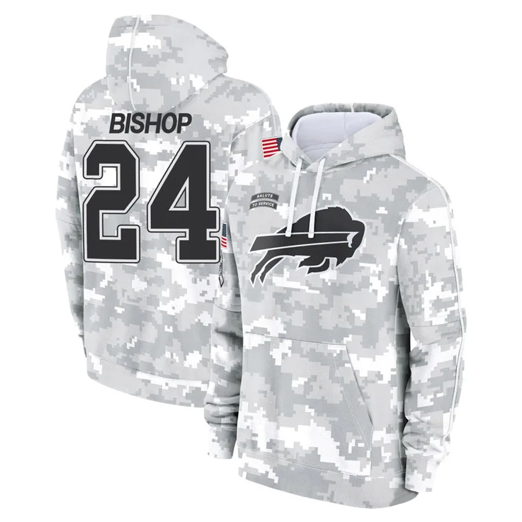 B.Bills #24 Cole Bishop Player Arctic Camo Salute to Service Hoodies Limited Gdoa Stitched Jerseys