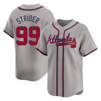 A.Braves #99 Spencer Strider Player Gray Limited Home Game Gdoa Stitched Jerseys