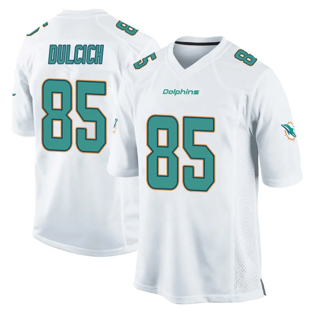 M.Dolphins #85 Greg Dulcich Player White Home Game Gdoa Stitched Jerseys