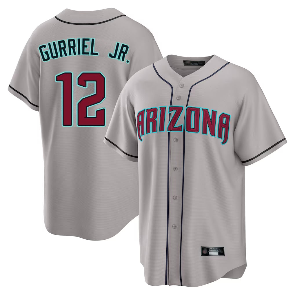 A.Diamondbacks #12 Lourdes Gurriel Jr Player Gray Road Home Game Gdoa Stitched Jerseys