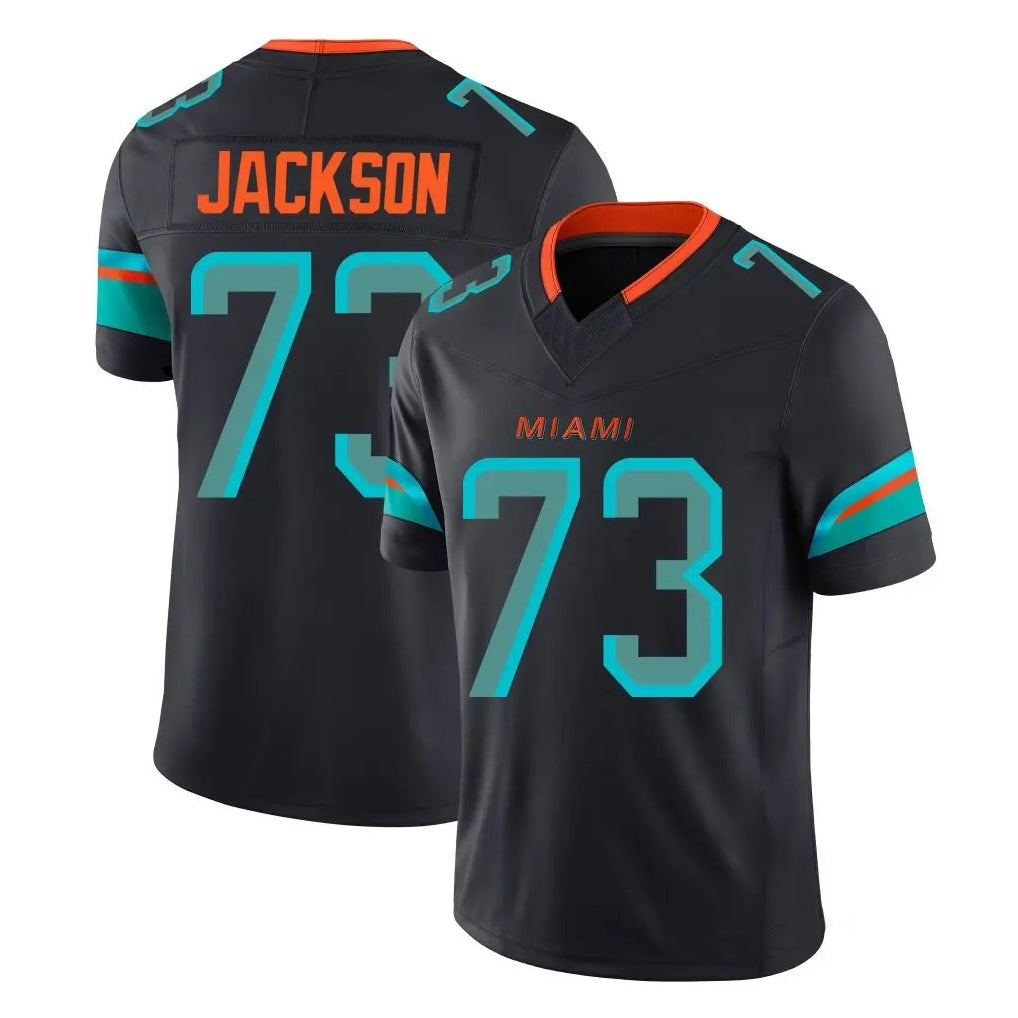 M.Dolphins #73 Austin Jackson Player Black Limited Pitch Rivalries Collection Home Game Gdoa Stitched Jerseys