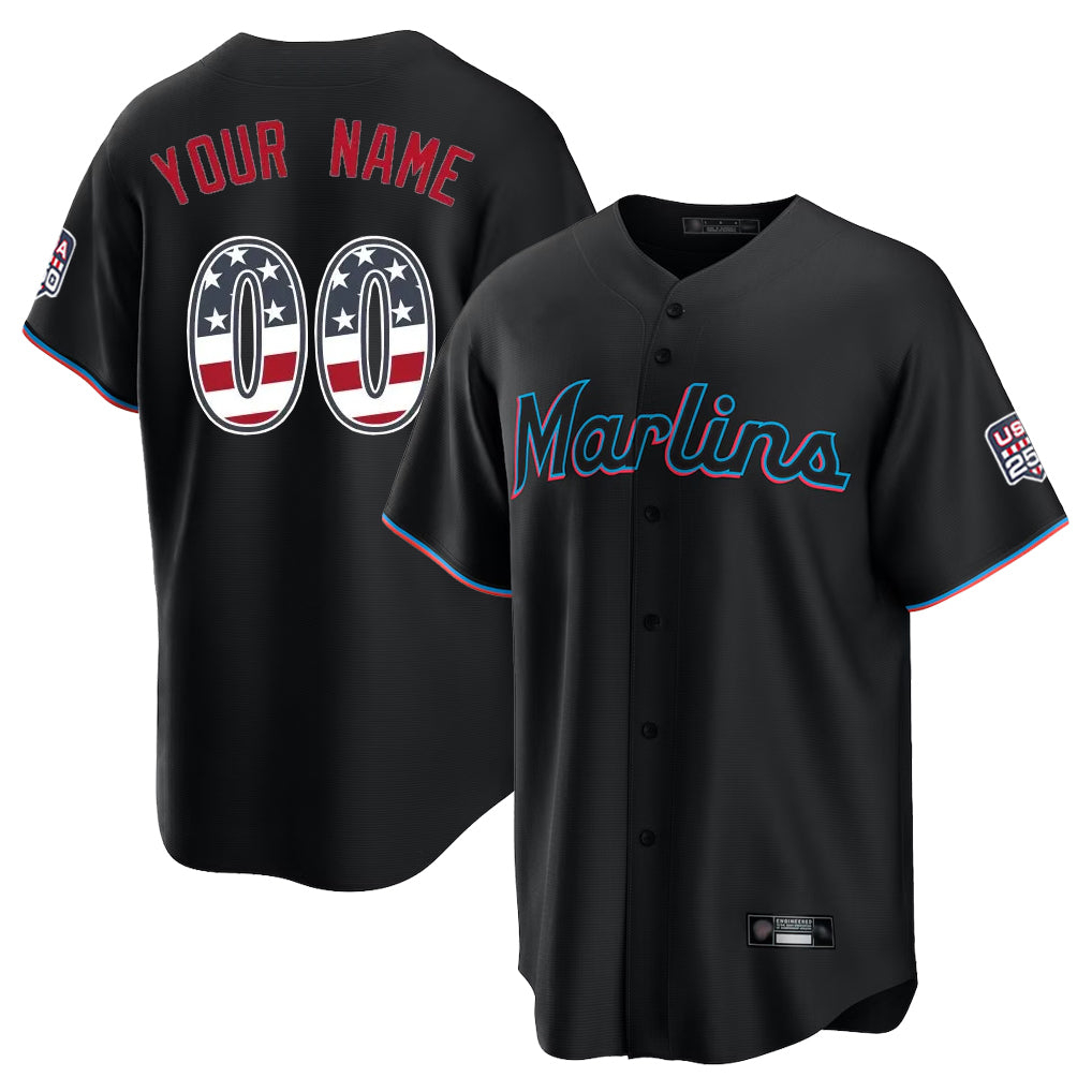Custom M.Marlins Black USA 250 Fourth of July Limited Home Game Any Name & Number Gdoa Stitched Jerseys