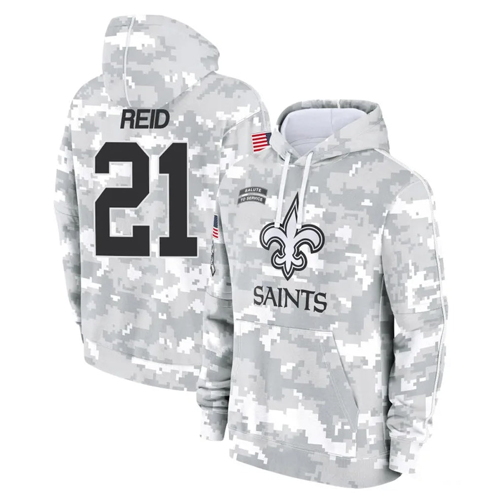 NO.Saints #21 Justin Reid Player Arctic Camo Salute to Service Pullover Hoodies Limited Game Gdoa Stitched Jerseys