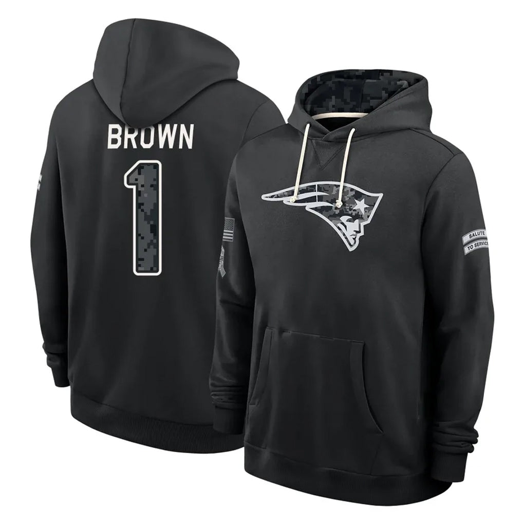 NE.Patriots #1 A.J. Brown Player 2026 Black Logo Pullover Hoodies Limited Game Gdoa Stitched Jerseys