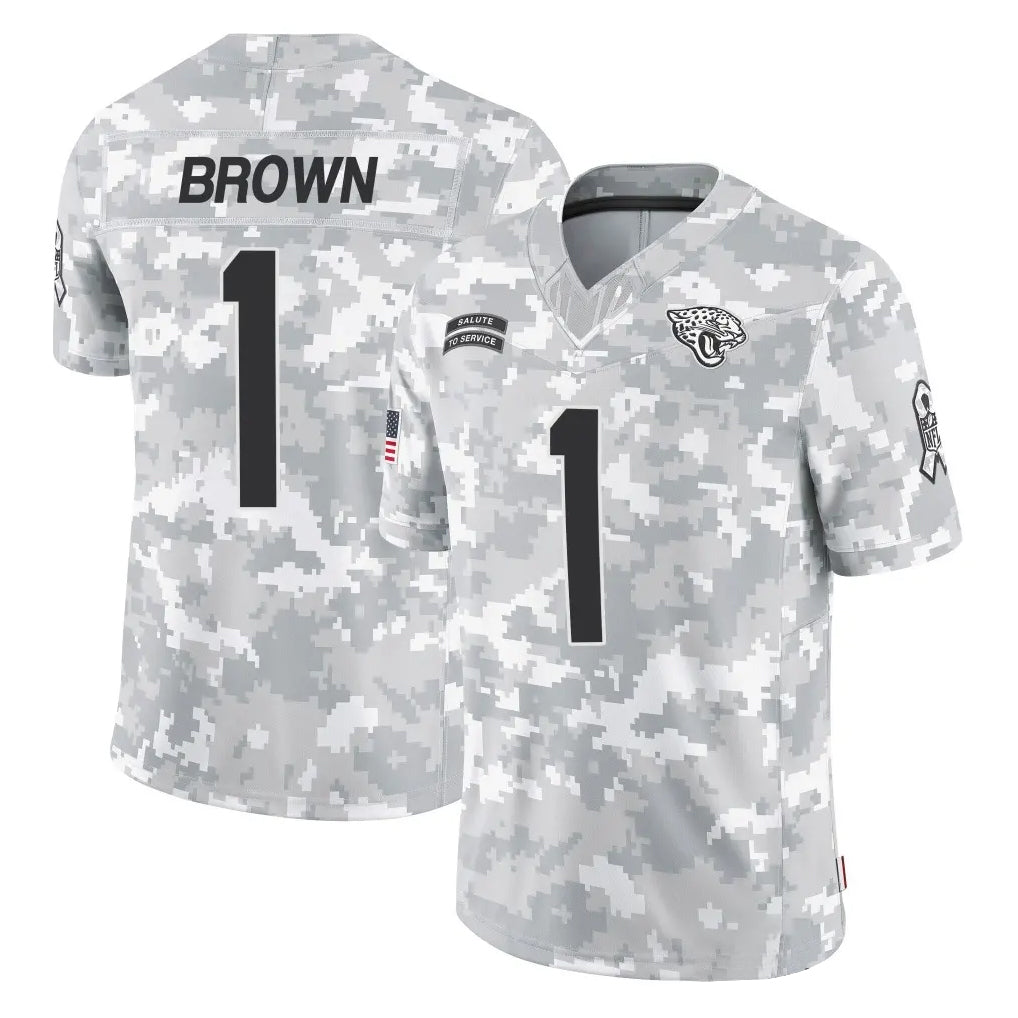 J.Jaguars #1 Montaric Brown Player Arctic Camo Salute To Service Limited Game Gdoa Stitched Jerseys