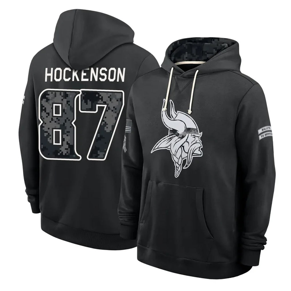 MN.Vikings #87 T.J. Hockenson Player 2026 Black Logo Pullover Hoodies Limited Game Gdoa Stitched Jerseys