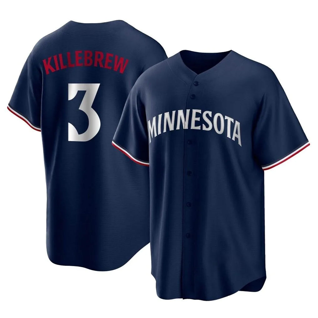 M.Twins #3 Harmon Killebrew Player Navy Replica Alternate Home Fdoa Stitched Jerseys