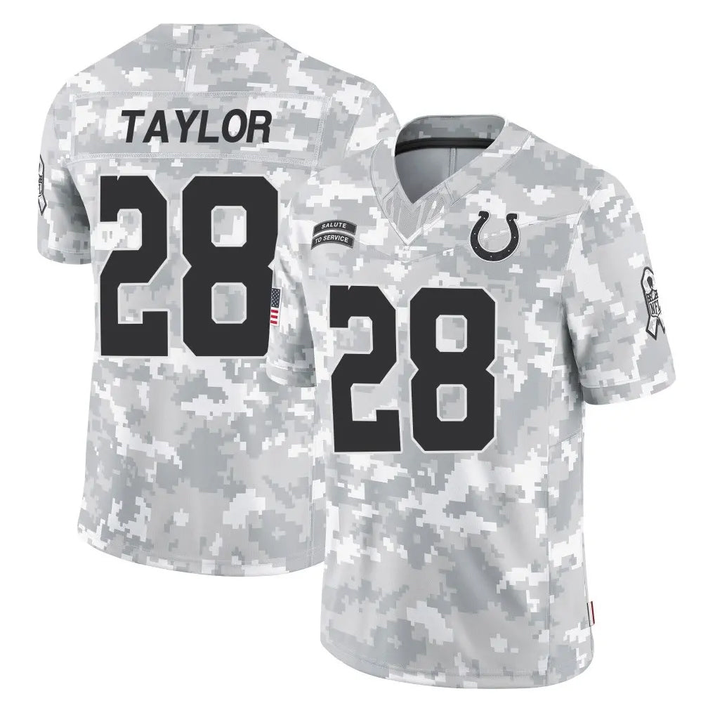 IN.Colts #28 Jonathan Taylor Player Arctic Camo Salute To Service Limited Game Gdoa Stitched Jerseys