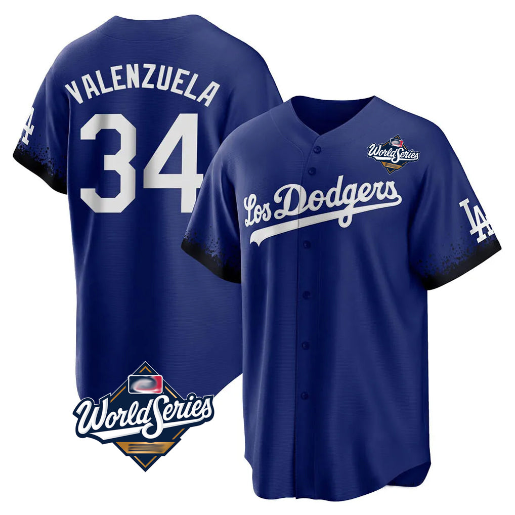 LA.Dodgers #34 Fernando Valenzuela Player Royal World Series City Connect Home Game Fdoa Stitched Jerseys