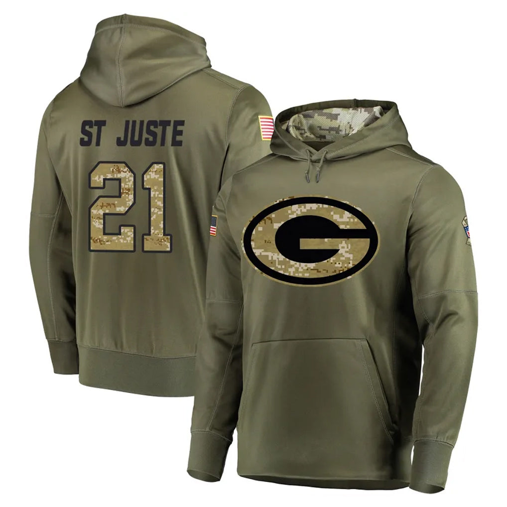 GB.Packers #21 Benjamin St-Juste Player Olive Salute to Service Pullover Hoodies Home Game Gdoa Stitched Jerseys