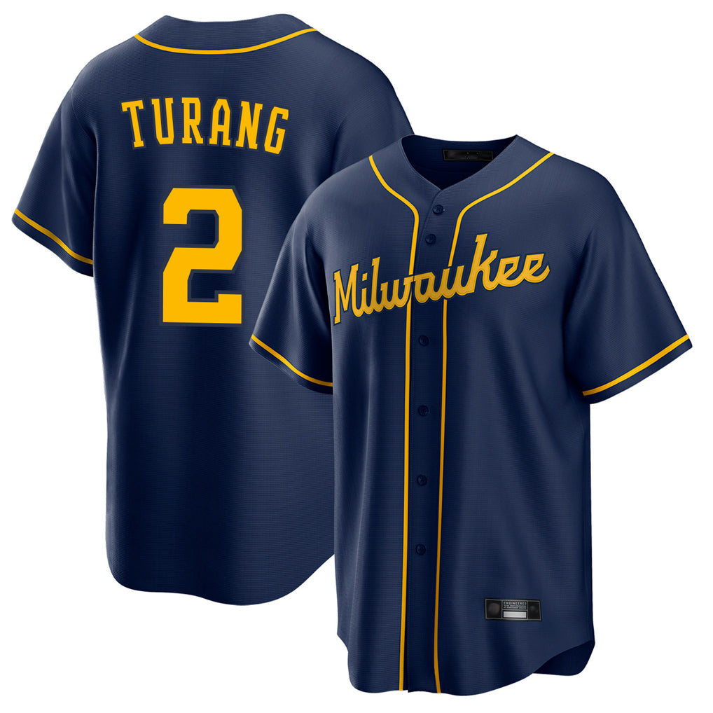M.Brewers #2 Brice Turang Player Navy Home Game Fdoa Stitched Jerseys