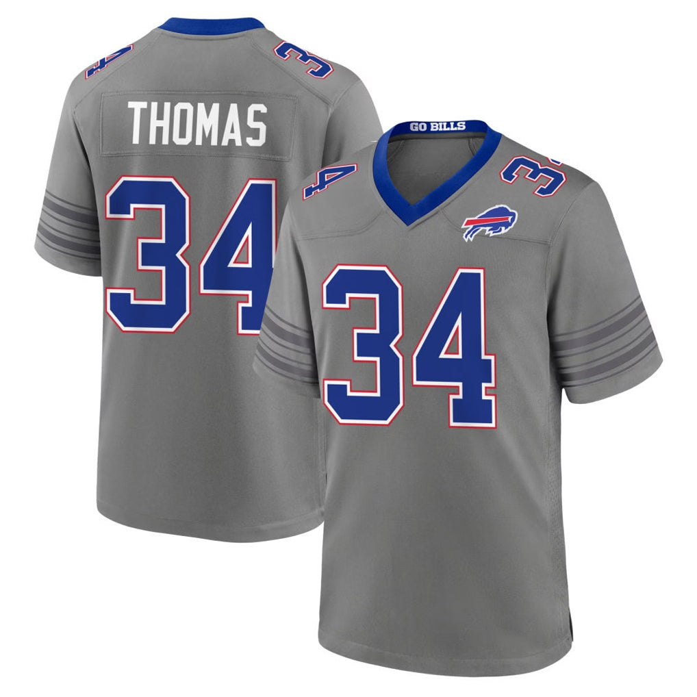 B.Bills #34 Thurman Thomas Player Gray Nickel City Home Game Gdoa Stitched Jerseys