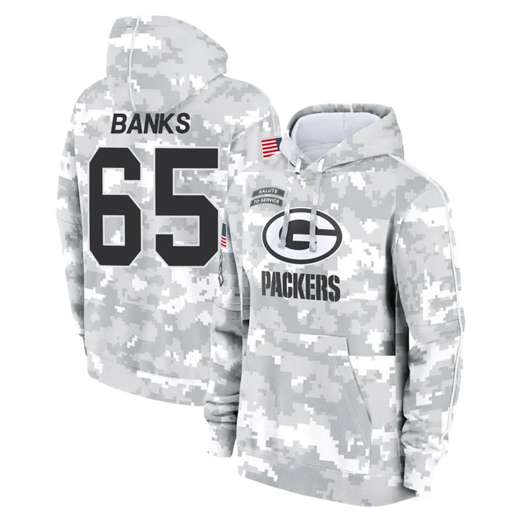 GB.Packers #65 Aaron Banks Player Arctic Camo Salute to Service Hoodies Limited Game Gdoa Stitched Jerseys