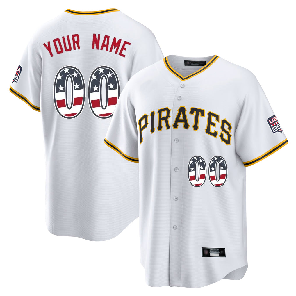 Custom P.Pirates White USA 250 Fourth of July Limited Home Game Any Name & Number Gdoa Stitched Jerseys