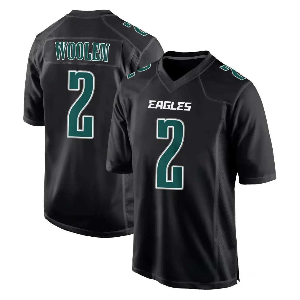 P.Eagles #2 Riq Woolen Player Carbon Black Fashion Home Game Gdoa Stitched Jerseys