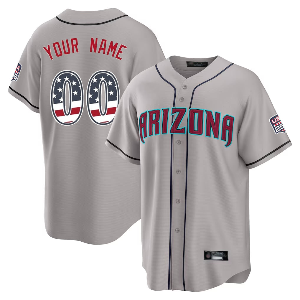 Custom A.Diamondbacks Gray USA 250 Fourth of July Limited Home Game Any Name & Number Gdoa Stitched Jerseys