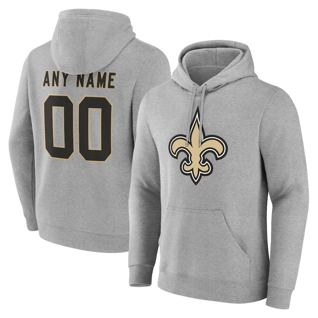 Custom NO.Saints Gray LOGO Pullover Hoodies Limited Any Name & Numbers Gdoa Stitched Jerseys